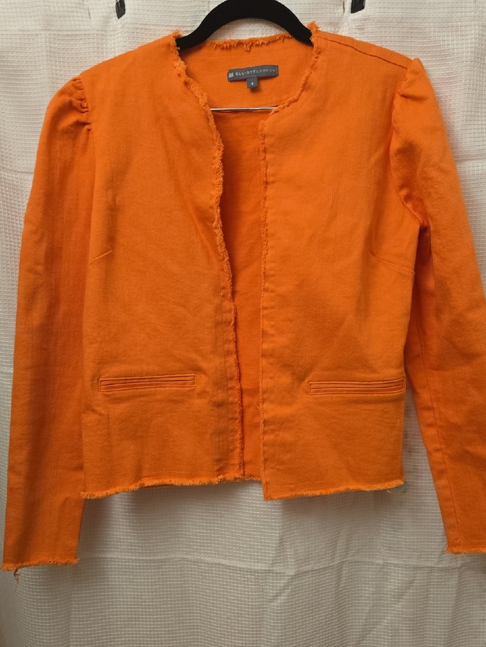 Elliott Lauren Bright Orange Cropped Open Front Blazer Raw Edge Trim Size 4